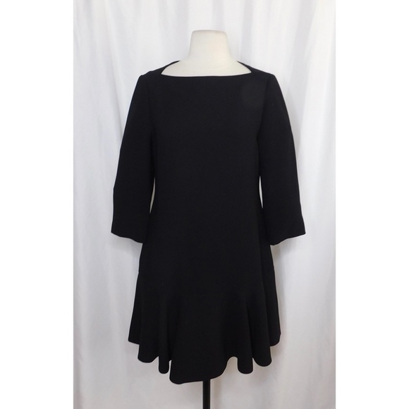 KATE SPADE Caution to the Wind Black Crepe Flounced Bateau Black Dress Size 4 - Picture 3 of 13